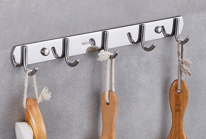 Heavy Duty Stainless Steel 5 Hook Rail Kitchen Bathroom Hanging Rack - Dshop.com.au