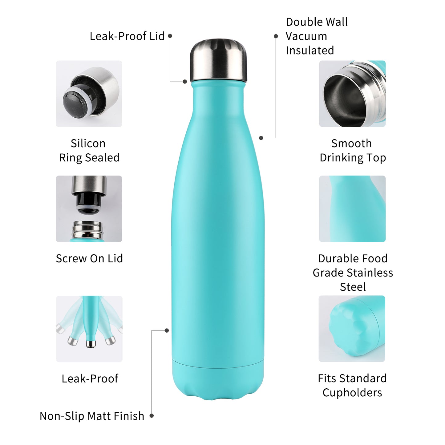 Stainless Steel Vacuum Insulated Sports Water Bottle Thermal Flask (Aqua) - Dshop.com.au