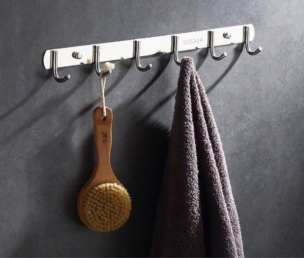 Heavy Duty Stainless Steel 6 Hook Rail Kitchen Bathroom Hanging Rack - Dshop.com.au