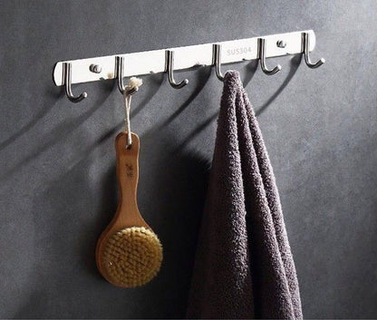 2 x Heavy Duty Stainless Steel 6 Hook Rail Kitchen Bathroom Hanging Rack - Dshop.com.au