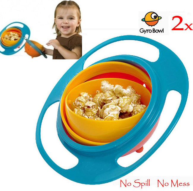 2 x No Spill Gyro Bowl Spill-Proof Rotating Snack Container for Kids - Dshop.com.au