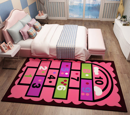 Pink Hopscotch Girls Bedroom Floor Rug Baby Kids Play Mat (160 x 100) - Dshop.com.au