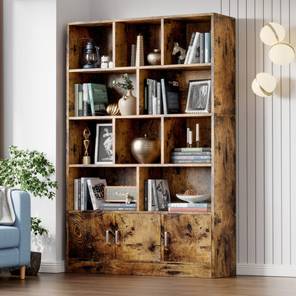 Alpha 10-Shelf 3-Door Wardrobe Cupboard Bookshelf Cabinet (Rustic Wood)