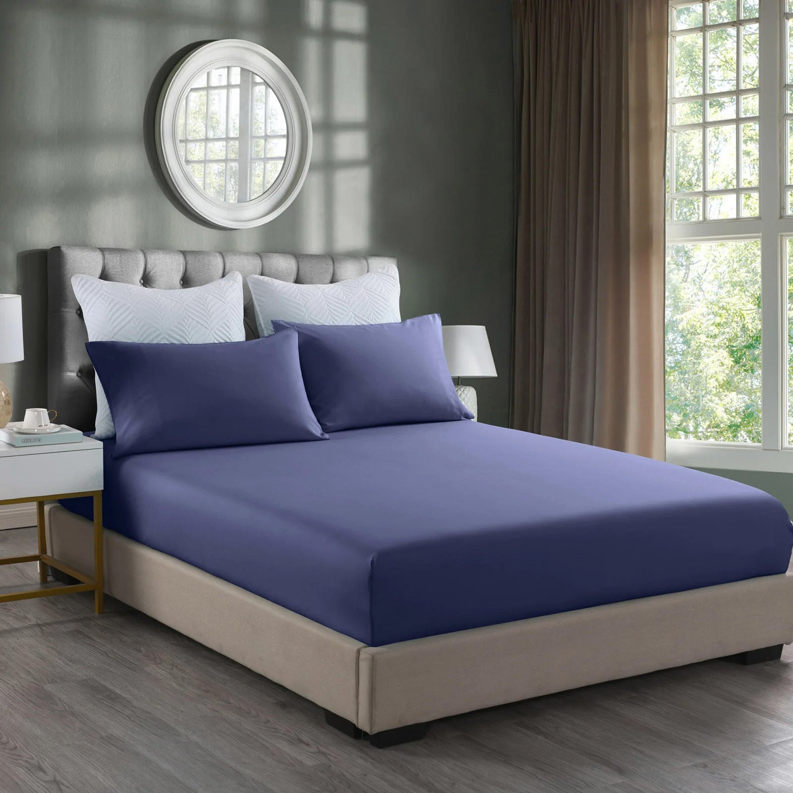 Luxe Home 3-Piece Bed Set Fitted Sheet and Pillowcases - Queen Size 150cm (Indigo) - Dshop.com.au