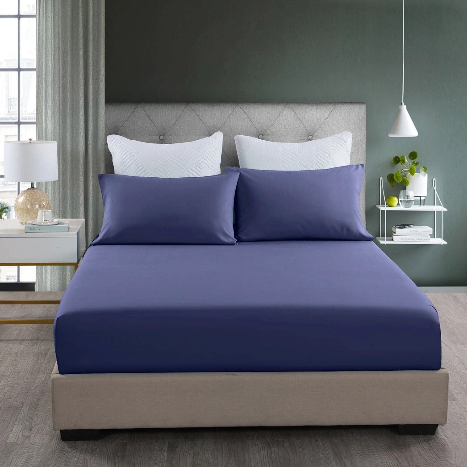 Luxe Home 3-Piece Bed Set Fitted Sheet and Pillowcases - Queen Size 150cm (Indigo) - Dshop.com.au