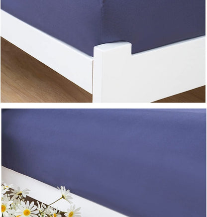 Luxe Home 3-Piece Bed Set Fitted Sheet and Pillowcases - Queen Size 150cm (Indigo) - Dshop.com.au