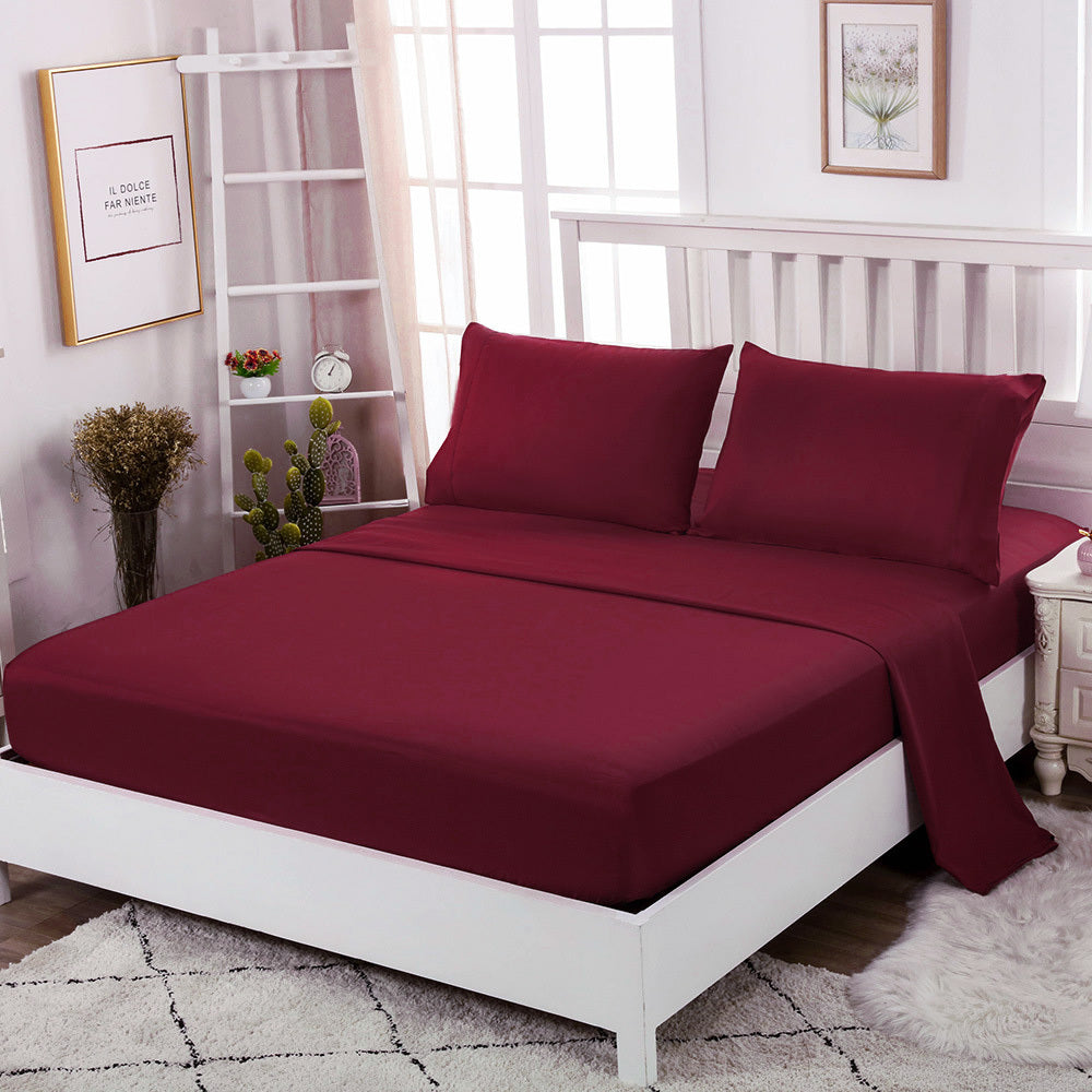 Luxe Home 3-Piece Bed Set Fitted Sheet and Pillowcases - Queen Size 150cm (Maroon) - Dshop.com.au