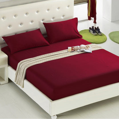 Luxe Home 3-Piece Bed Set Fitted Sheet and Pillowcases - Queen Size 150cm (Maroon) - Dshop.com.au