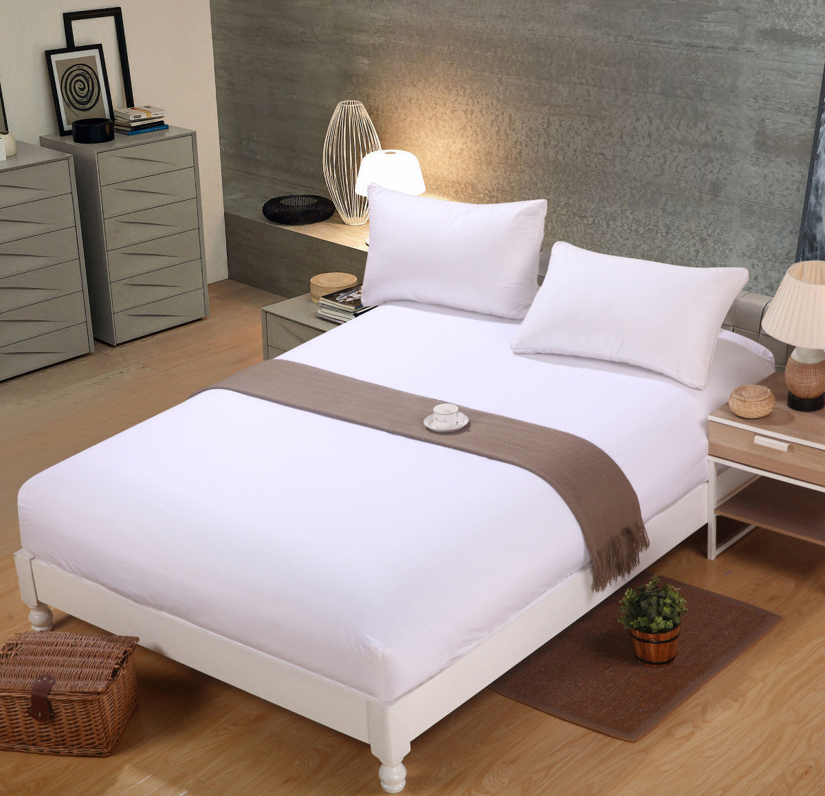 Luxe Home 3-Piece Bed Set Fitted Sheet and Pillowcases - Queen Size 180cm (White) - Dshop.com.au