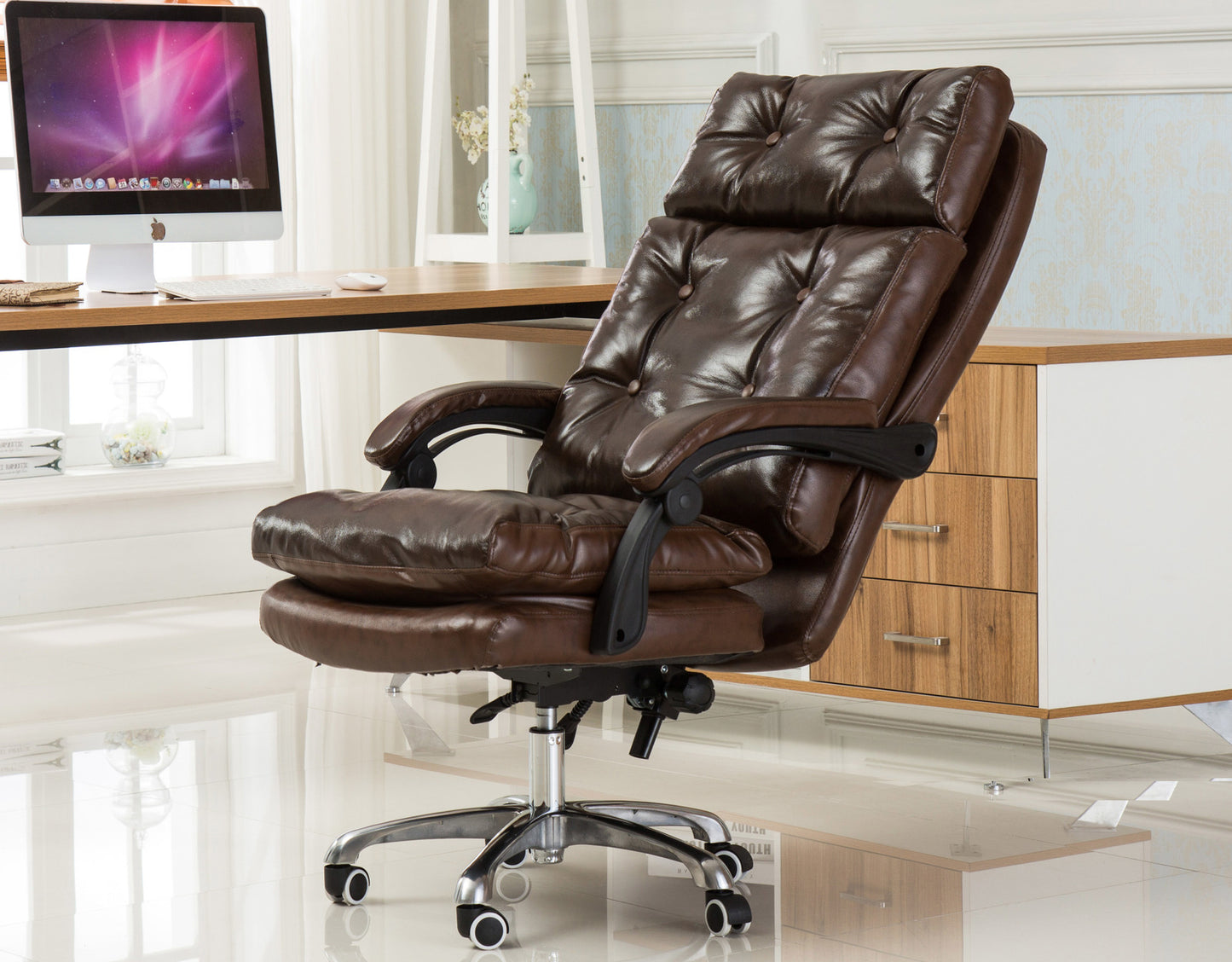 President Premium Plush Executive Reclining Office Chair (Dark Brown) - Dshop.com.au