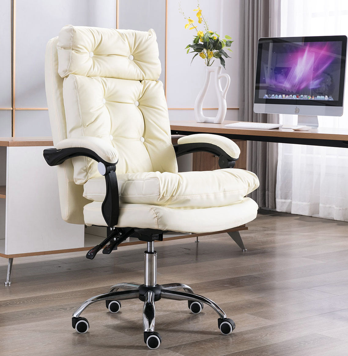 President Premium Plush Executive Reclining Office Chair (White) - Dshop.com.au