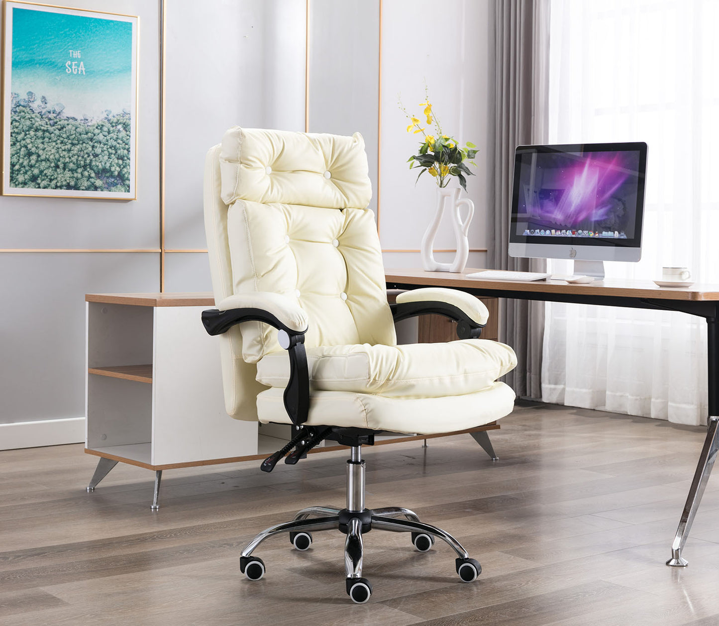 President Premium Plush Executive Reclining Office Chair (White) - Dshop.com.au