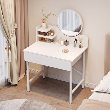 Luxe Dresser Makeup Vanity Dressing Table with Round Mirror Drawer White