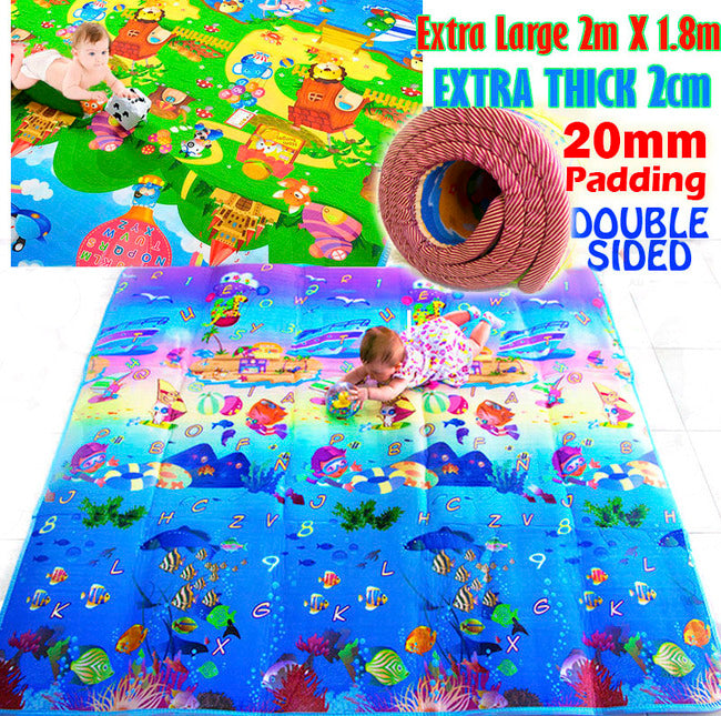 XXL Double Sided 20mm Extra Thick Baby Kids Play Mat 2m - Dshop.com.au