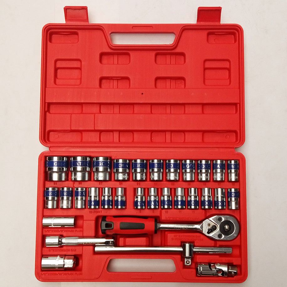 32-Piece 1/2" Drive Ratchet Socket Wrench Mechanics Tool Set - Dshop.com.au