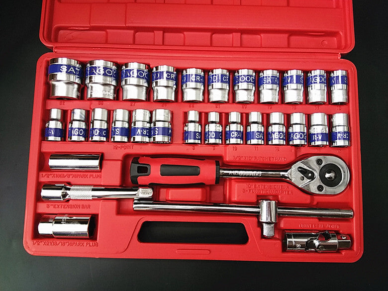 32-Piece 1/2" Drive Ratchet Socket Wrench Mechanics Tool Set - Dshop.com.au