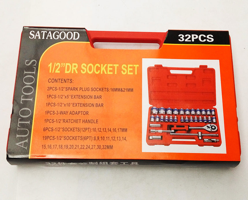 32-Piece 1/2" Drive Ratchet Socket Wrench Mechanics Tool Set - Dshop.com.au