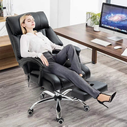 Director Deluxe Plush Executive Reclining Office Chair with Foot Rest (Black) - Dshop.com.au