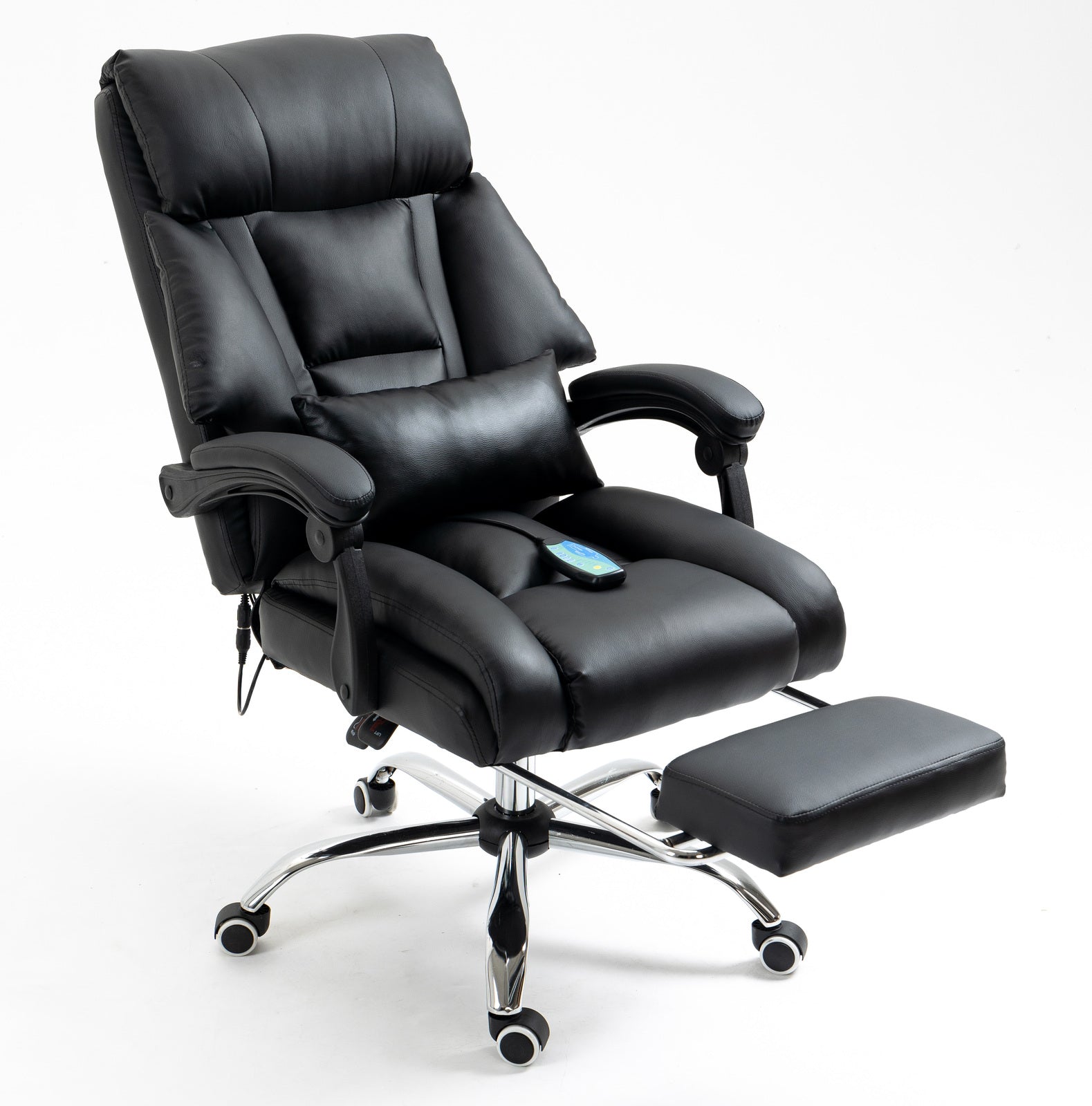 Director Deluxe Plush Executive Reclining Office Chair with Foot Rest & Massager (Black) - Dshop.com.au