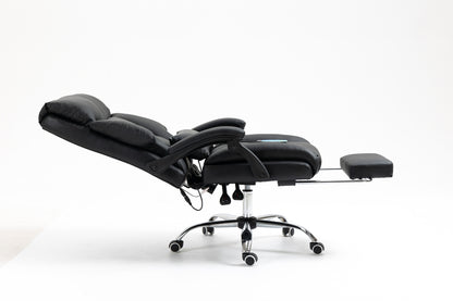 Director Deluxe Plush Executive Reclining Office Chair with Foot Rest & Massager (Black) - Dshop.com.au