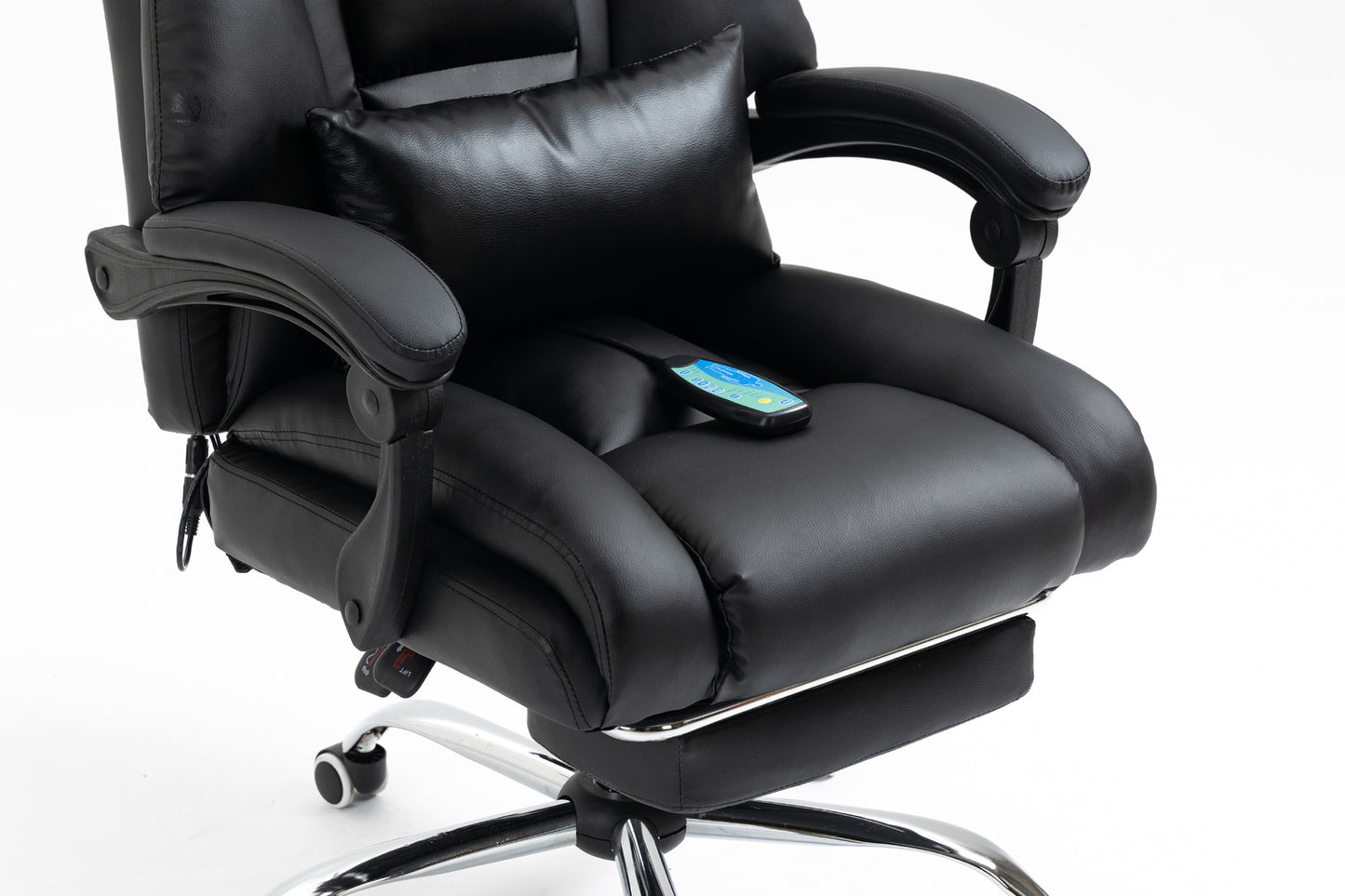 Director Deluxe Plush Executive Reclining Office Chair with Foot Rest & Massager (Black) - Dshop.com.au