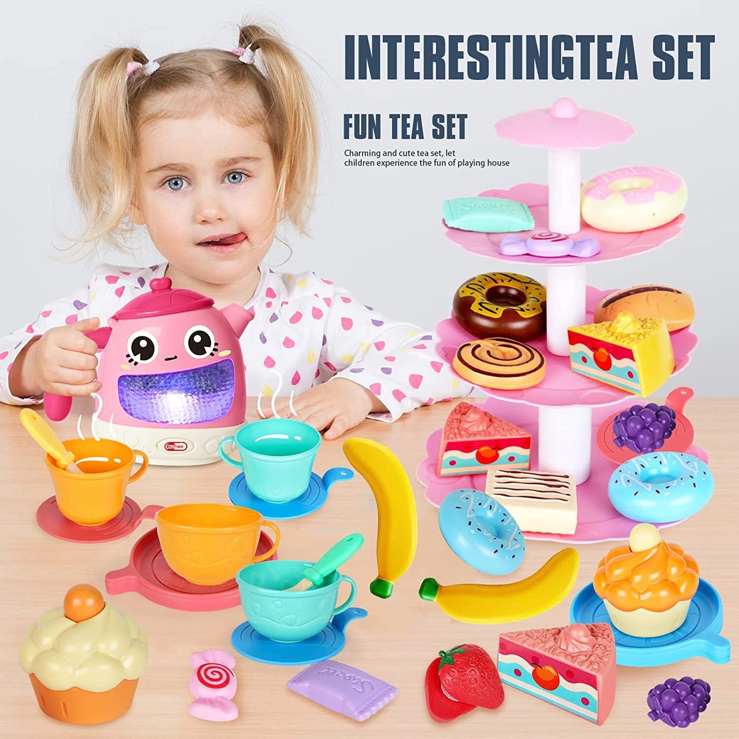 48-Piece Music Tea Party Teapot Pretend Food Toy Play Set - Dshop.com.au