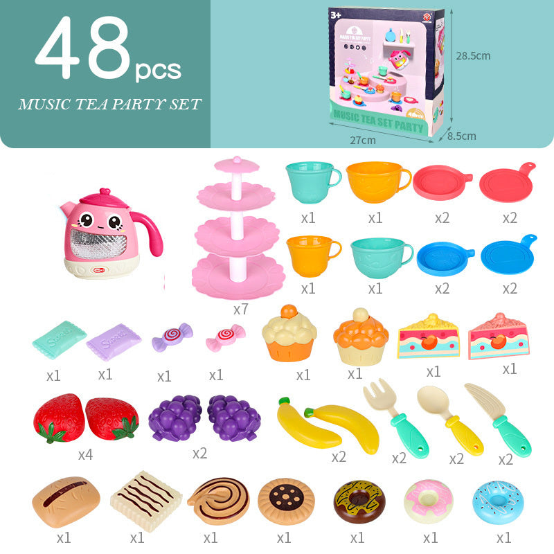 48-Piece Music Tea Party Teapot Pretend Food Toy Play Set - Dshop.com.au