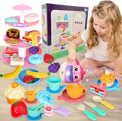 48-Piece Music Tea Party Teapot Pretend Food Toy Play Set - Dshop.com.au