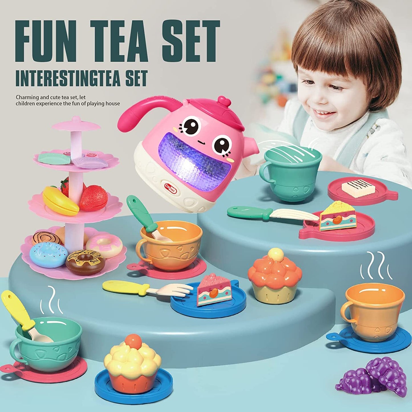 48-Piece Music Tea Party Teapot Pretend Food Toy Play Set - Dshop.com.au