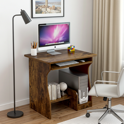 Essential Computer Desk with Shelves (Rustic Wood)