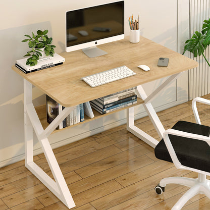 Kori Wood & Metal Computer Desk with Shelf (Natural Oak) - 80cm