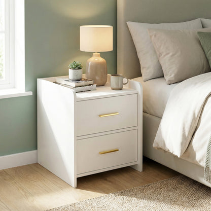 Serene 2-Drawer Bedside Table Nightstand (White)