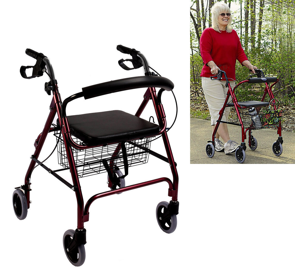 6-Wheel Senior's Foldable Rollator Mobility Walker Walking Frame with Seat - Dshop.com.au