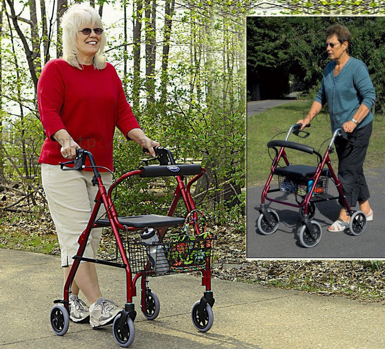 6-Wheel Senior's Foldable Rollator Mobility Walker Walking Frame with Seat - Dshop.com.au