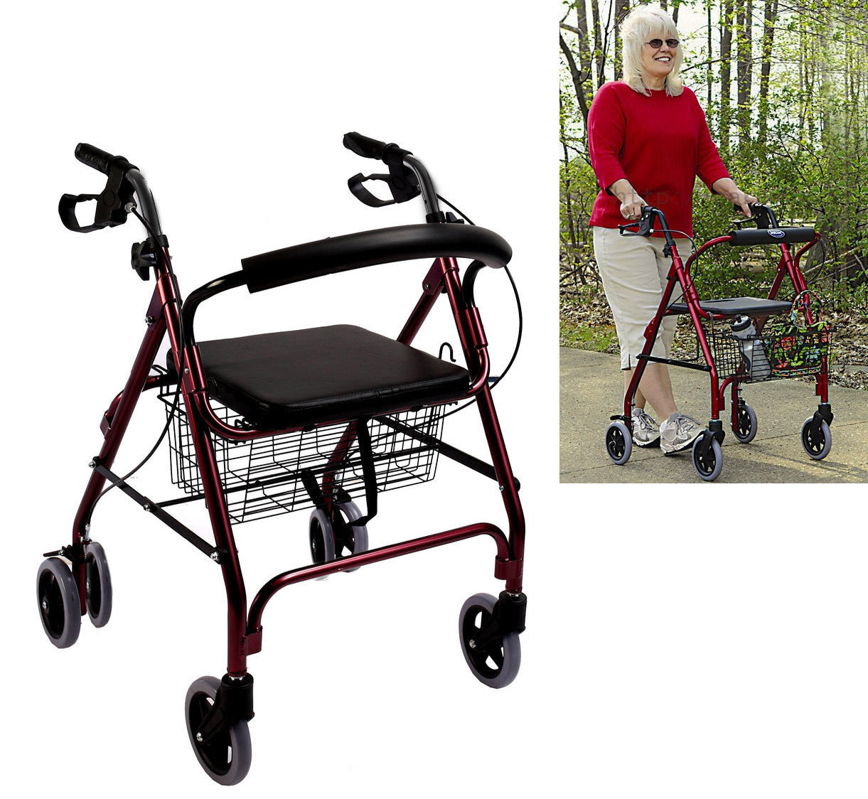 6-Wheel Senior's Foldable Rollator Mobility Walker Walking Frame with Seat - Dshop.com.au