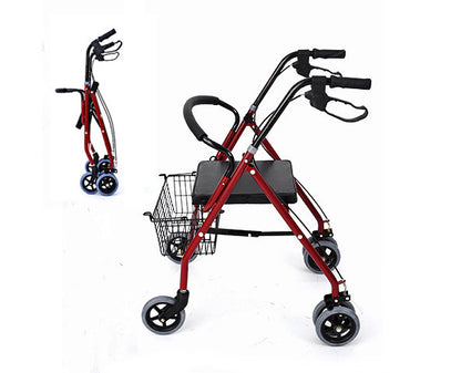 6-Wheel Senior's Foldable Rollator Mobility Walker Walking Frame with Seat - Dshop.com.au