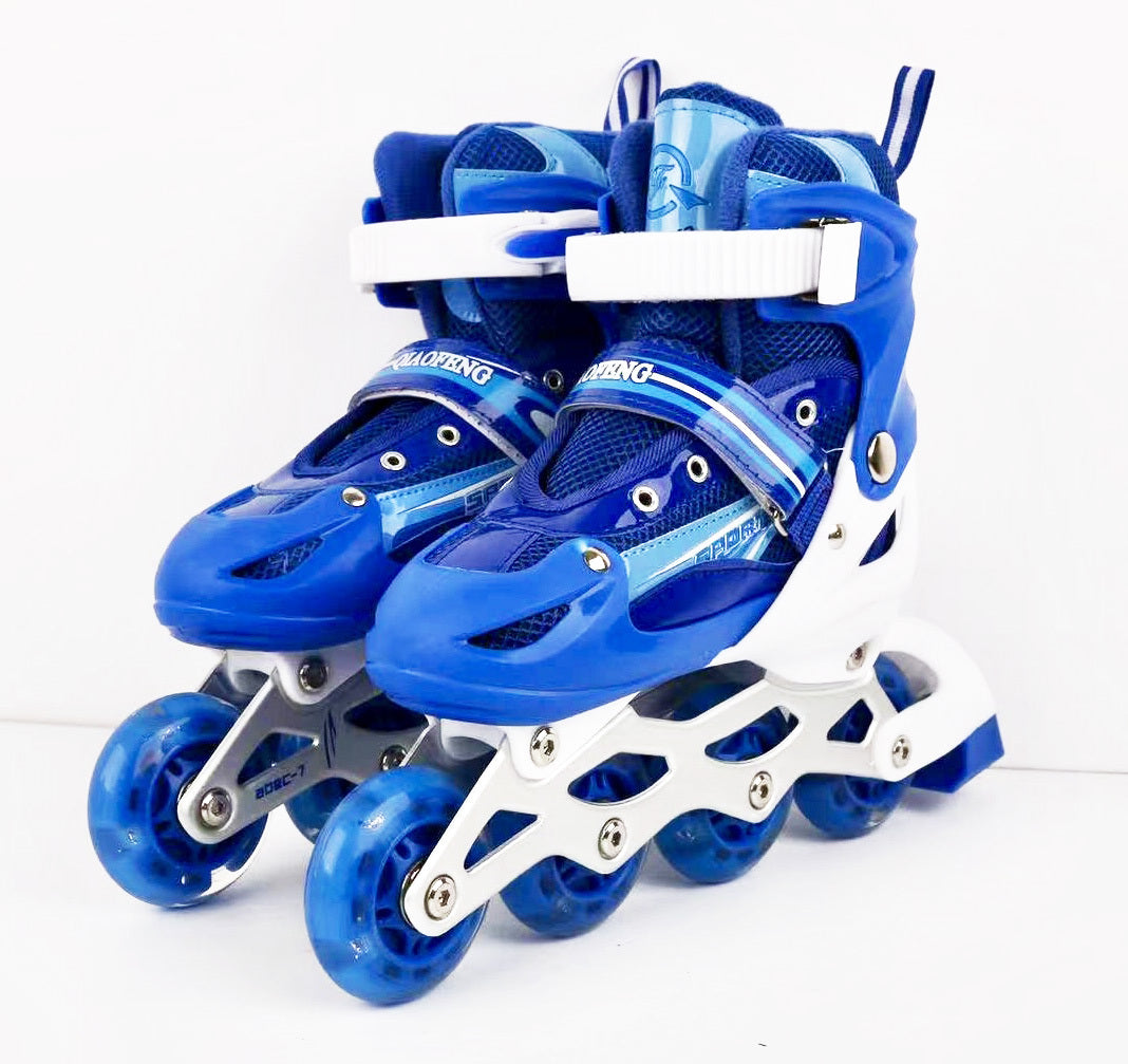 Full LED Adjustable Roller Blades Inline Skates (Blue , L) - Dshop.com.au