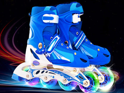 Full LED Adjustable Roller Blades Inline Skates (Blue , L) - Dshop.com.au