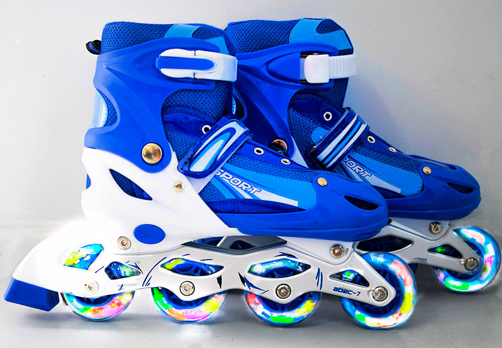 Full LED Adjustable Roller Blades Inline Skates (Blue , L) - Dshop.com.au