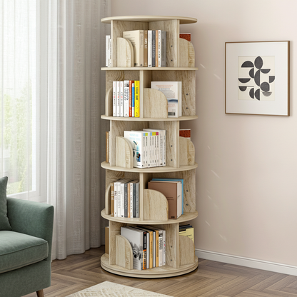 Sanctuary 360-degree Rotating 5 Tier Display Shelf Bookcase Organiser (Coastal Oak)