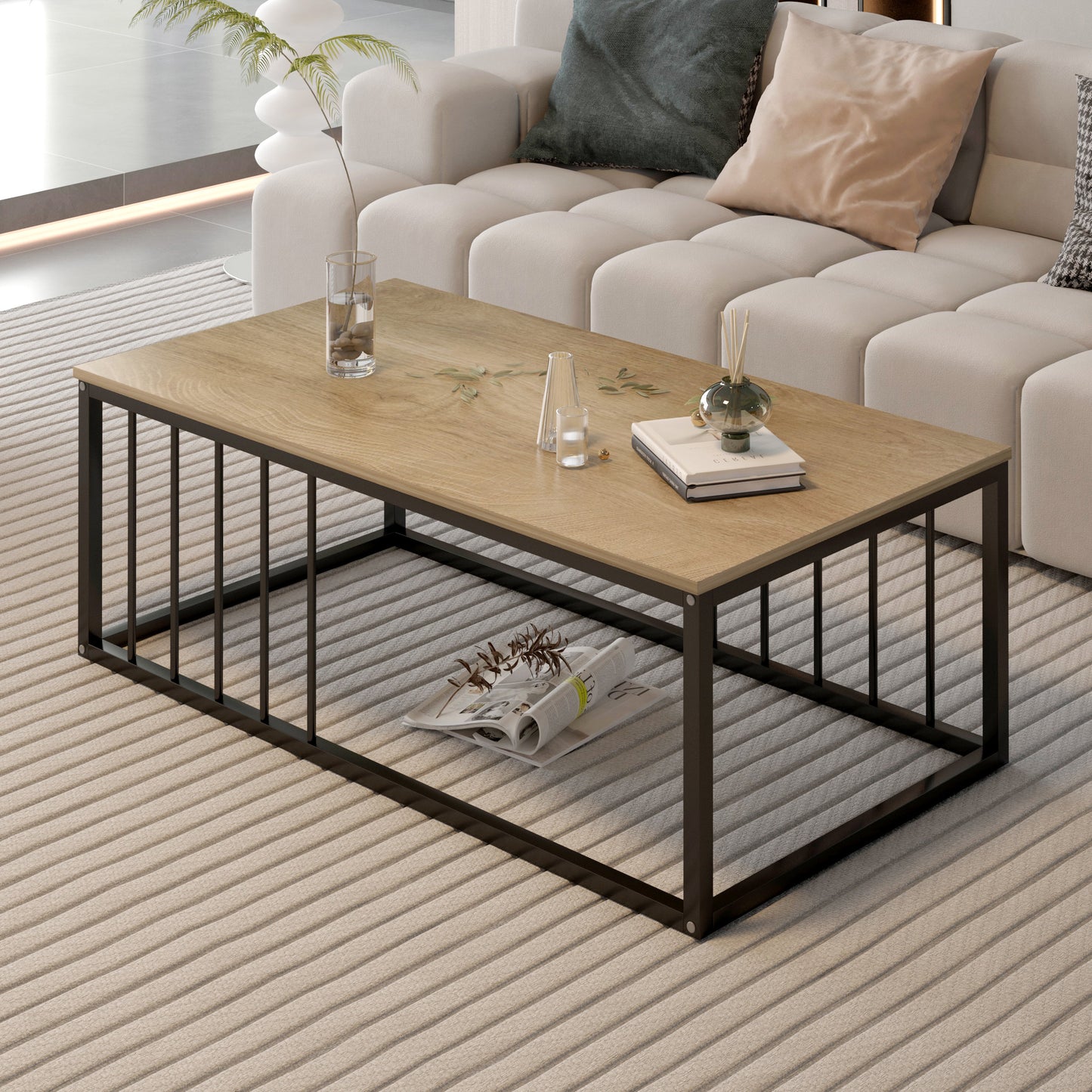 Urban Industrial Modern Wood and Metal Coffee Table Coastal Oak