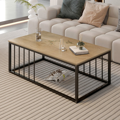 Urban Industrial Modern Wood and Metal Coffee Table Coastal Oak