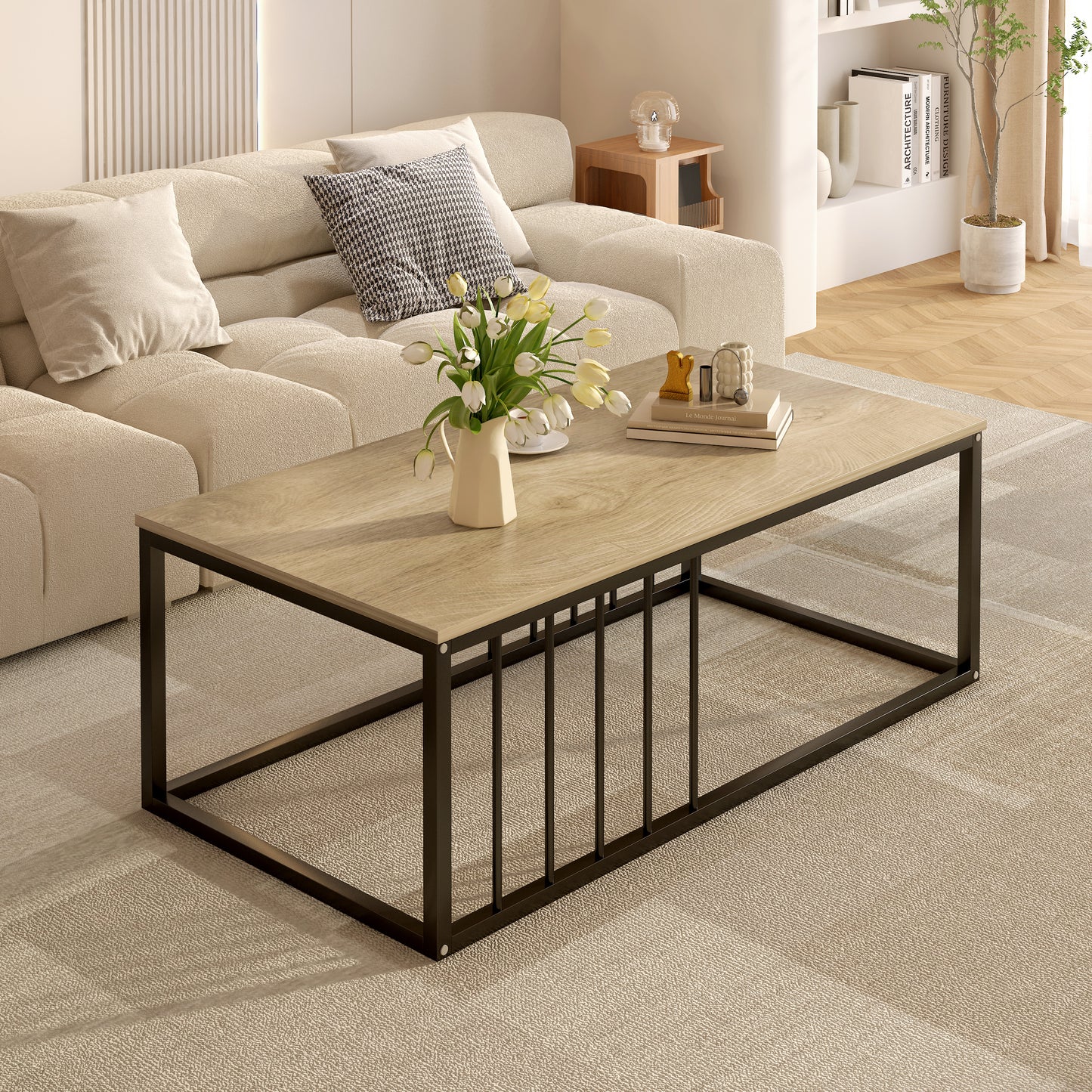 Urban Industrial Modern Wood and Metal Coffee Table Coastal Oak