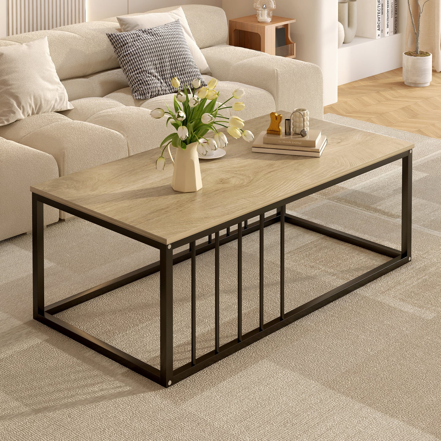 Urban Industrial Modern Wood and Metal Coffee Table Coastal Oak