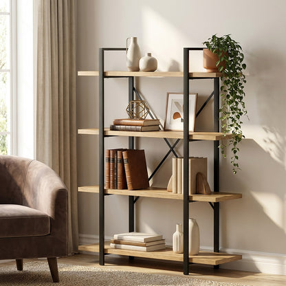 Envision Rustic Oak 4-Tier Bookcase Storage Shelf Organizer