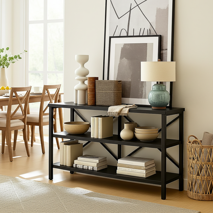 Serenity Industrial Console Table Bookcase TV Stand Storage Shelf Unit (Black)