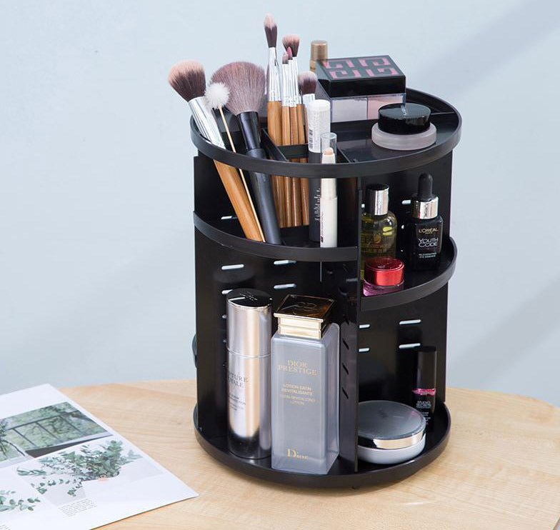 360 Degree Rotating Jewellery Cosmetic Makeup Shelf Organizer (Black) - Dshop.com.au