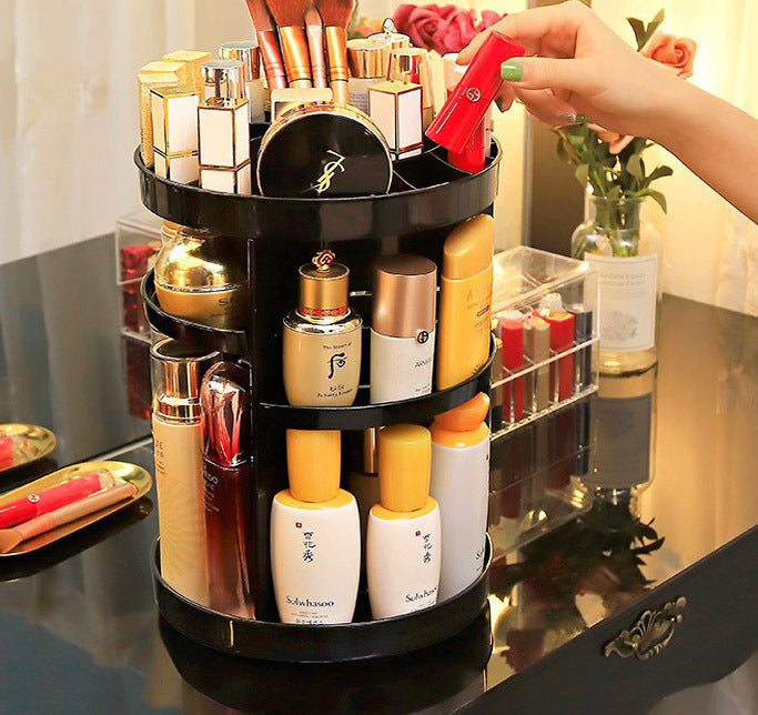 360 Degree Rotating Jewellery Cosmetic Makeup Shelf Organizer (Black) - Dshop.com.au