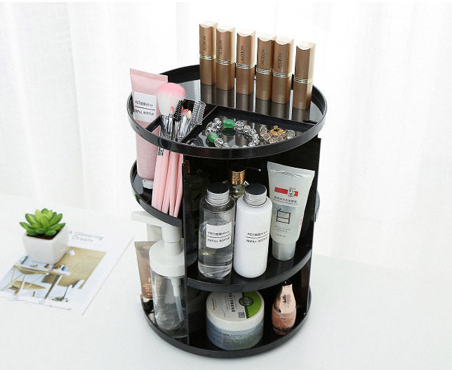 360 Degree Rotating Jewellery Cosmetic Makeup Shelf Organizer (Black) - Dshop.com.au