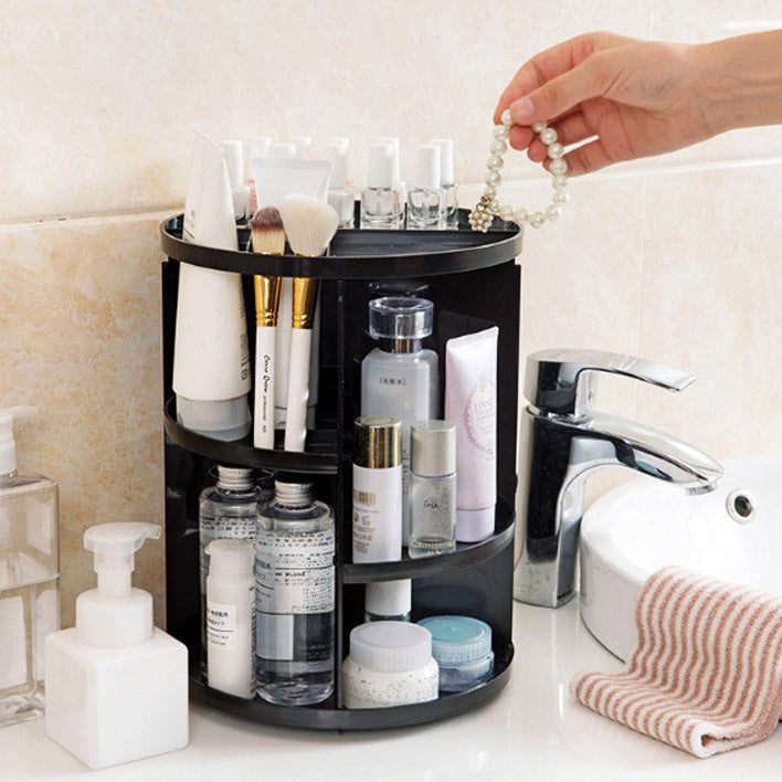 360 Degree Rotating Jewellery Cosmetic Makeup Shelf Organizer (Black) - Dshop.com.au